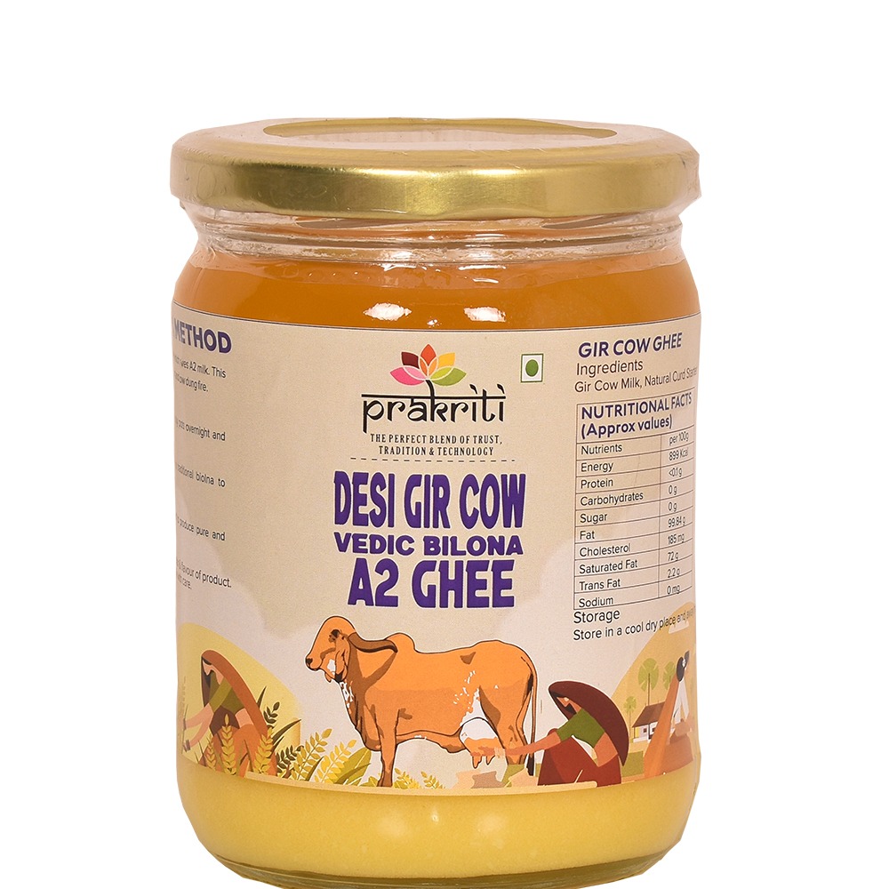 Desi Cow A2 Bilona Ghee 500 Mili Liter - prakritifarm